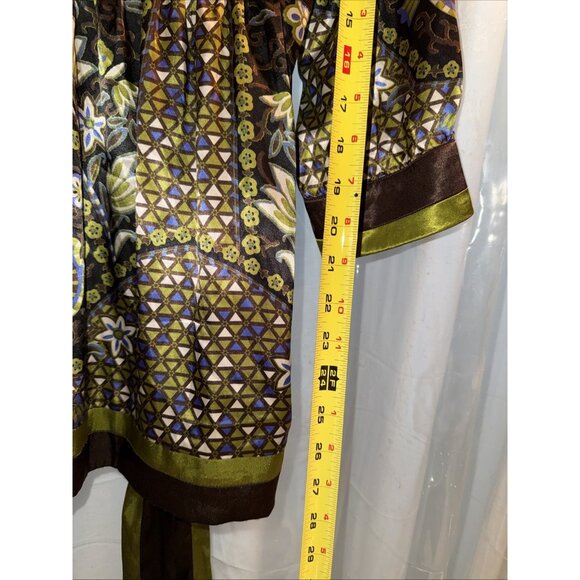 Nicole Miller Tunic Top Sz 10 Aztec Tribal Satin Blouse Pintuck 90's Y2K Style - Picture 10 of 14